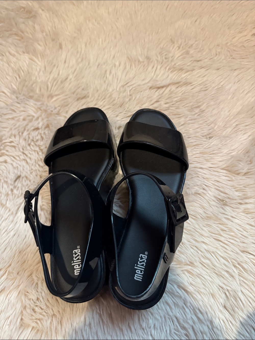 Melissa Black Glossy Platform Sandals with Ankle Strap